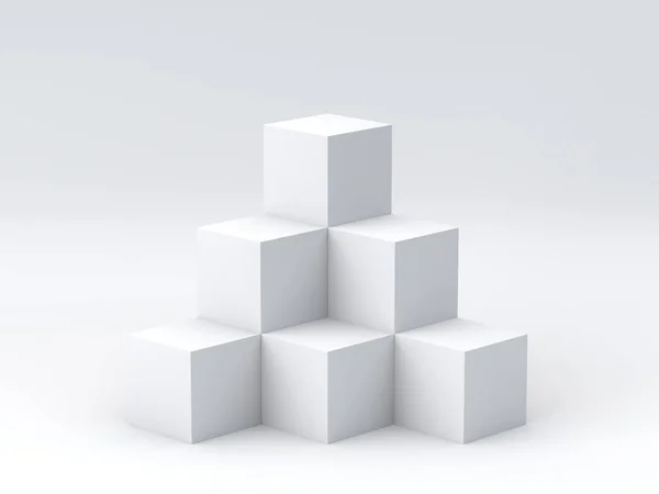 White cube boxes on white background for display. 3D rendering. — Stock Photo, Image