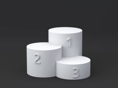 Boş kazanan podyum koyu arka plan üzerinde. 3D render.