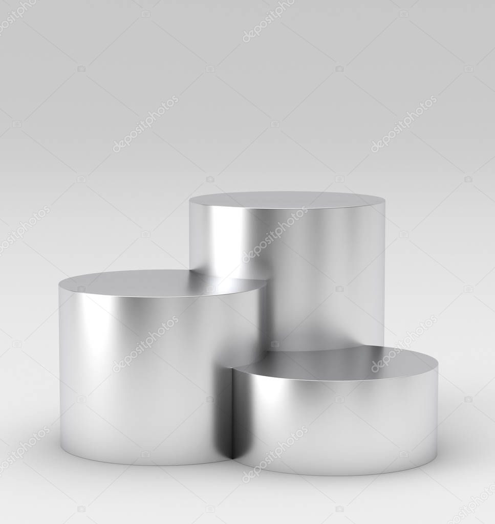 Empty silver winners podium on white background. 3D rendering.