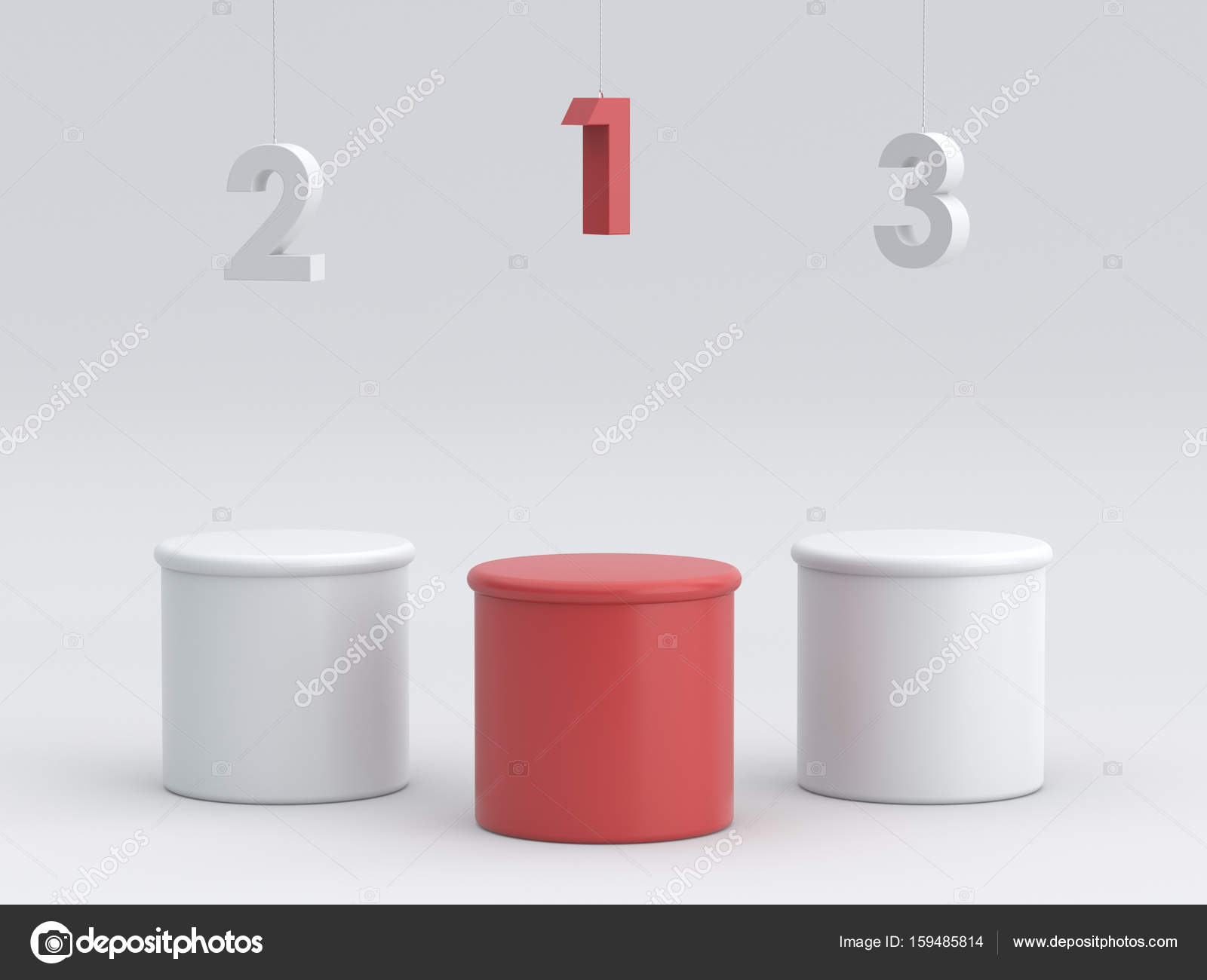 Empty winners podium with hanging number. 3D rendering. Stock Photo by