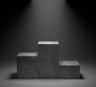 Boş beton kazanan podyum Spot arka plan üzerinde. 3D render.