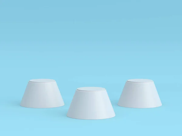 Pódio de vencedores brancos vazios no fundo de cor azul pastel. Renderização 3D . — Fotografia de Stock