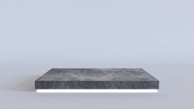 Neon beyaz arka plan üzerinde parlayan ışık ile boş beton podyum. 3D render.