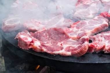 Odun sobası üzerinde ızgara et