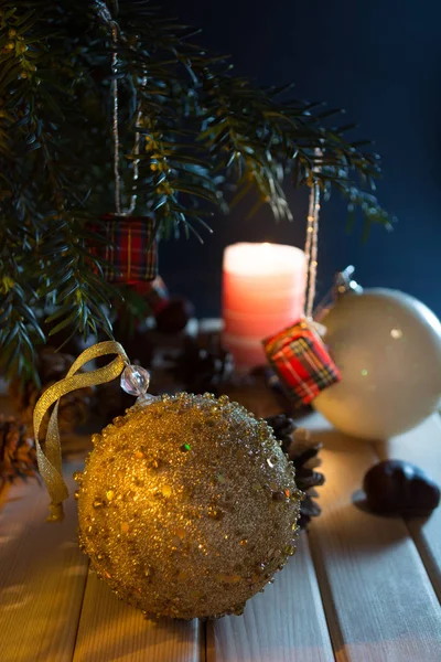 New Year table decorated with ornaments — Stock Photo, Image