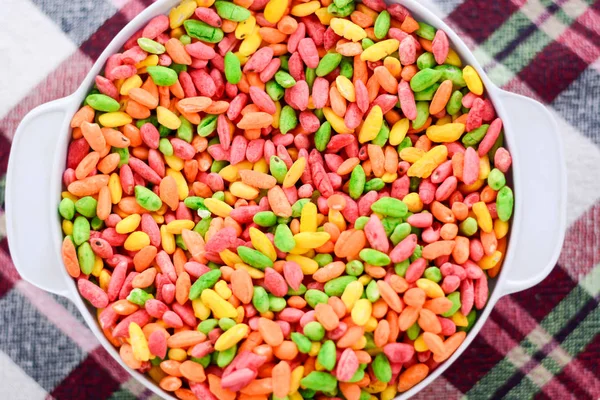 Puffed crispy colorful rice in the bowl — Stock Photo, Image