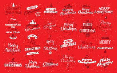 Neşeli Noel tipografik Amblemler ayarla.