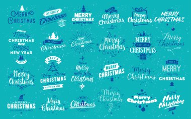 Neşeli Noel tipografik Amblemler ayarla.