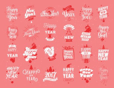 Mutlu yeni yıl tipografik amblem seti.