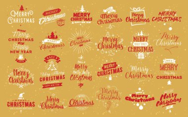 Neşeli Noel tipografik Amblemler ayarla.