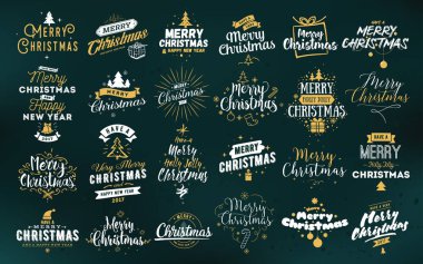 Neşeli Noel tipografik Amblemler ayarla.