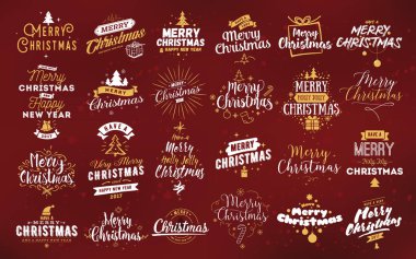 Neşeli Noel tipografik Amblemler ayarla.