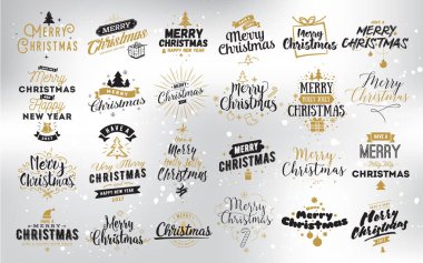 Neşeli Noel tipografik Amblemler ayarla.