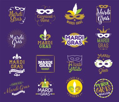 Mardi Gras tipografi seti.