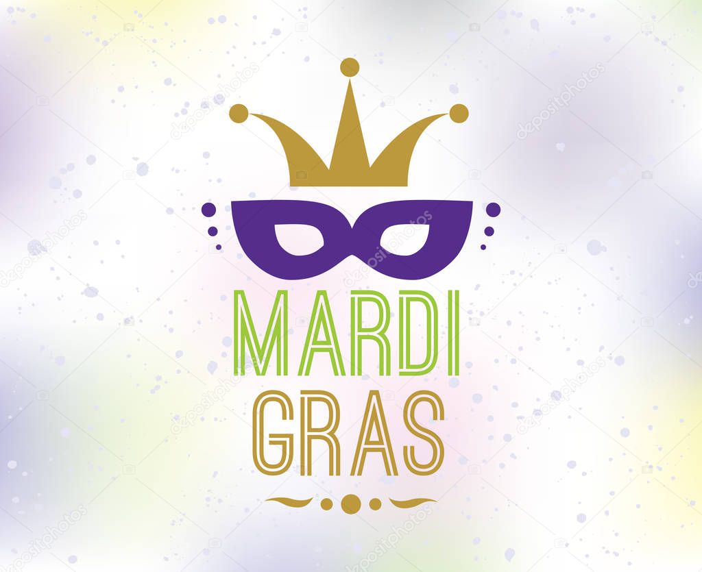 Mardi Gras background with text. Usable for greeting card, banner, gift packaging, promo. Fat tuesday, carnival