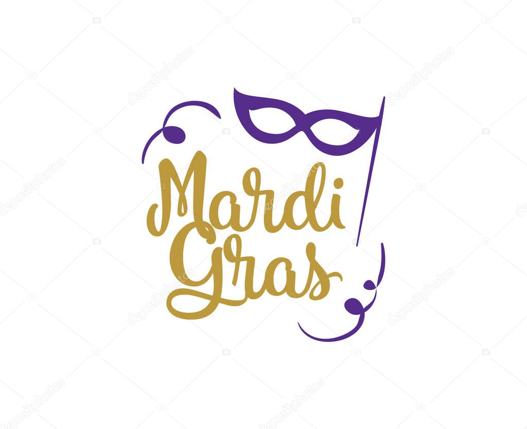 Mardi Gras background with text. Usable for greeting card, banner, gift packaging, promo. Fat tuesday, carnival