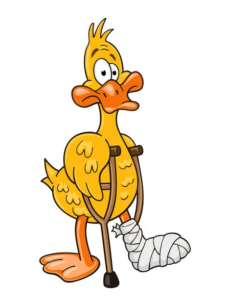 跛脚鸭双拐。有趣的卡通人物 — 图库矢量图片