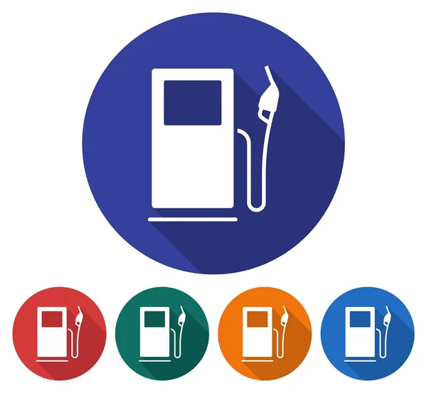 Ronde Icoon Van Brandstof Station Vlakke Stijl Illustratie Met Lange — Stockvector