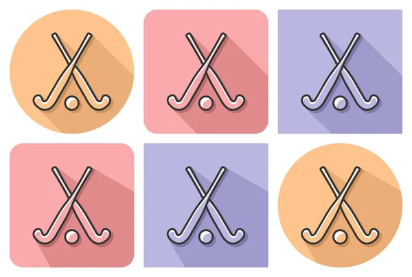 Icono Delineado Hockey Sobre Hierba Con Sombras Largas Paralelas Paralelas — Vector de stock