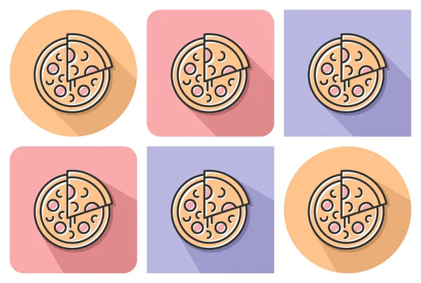 Ikon Garis Luar Pizza Dengan Bayangan Paralel Dan Tidak Paralel - Stok Vektor