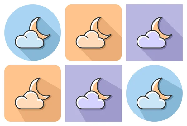 Icono Delineado Media Luna Con Nubes Clima Nocturno Parcialmente Nublado — Vector de stock