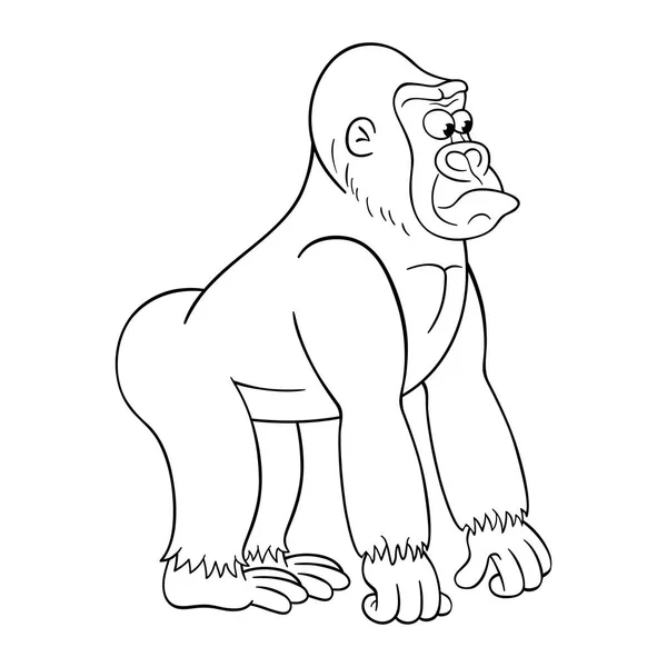 Illustrazione Bianco Nero Del Gorilla Dei Cartoni Animati Maschio Con — Vettoriale Stock