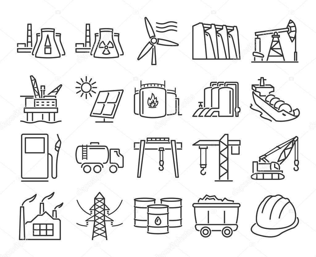 Modern line style icons: Industries, construction and energy production