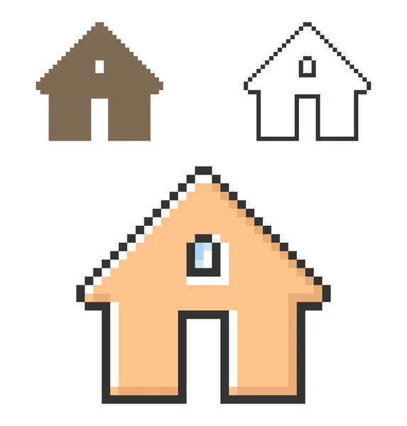 Het Pictogram Van Pixels Van Huis Drie Varianten Volledig Bewerkbaar — Stockvector
