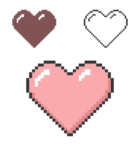 Pixel Εικόνα Της Καρδιάς Τρεις Παραλλαγές Πλήρως Επεξεργάσιμο — Διανυσματικό Αρχείο