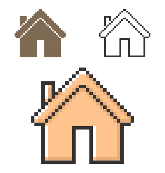 Pixel Icono Del Hogar Tres Variantes Totalmente Editable — Archivo Imágenes Vectoriales