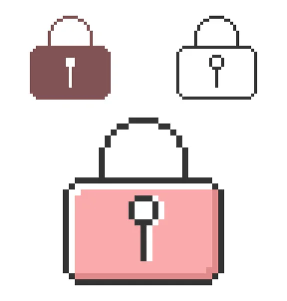 Pixel Icon Locked Padlock Three Variants Fully Editable — Stock Vector