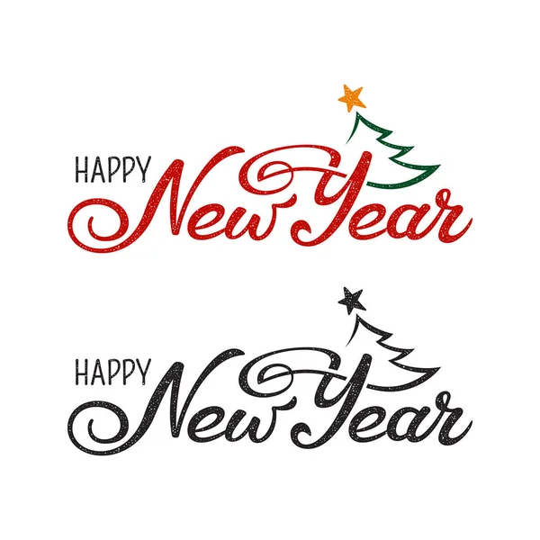 Feliz Ano Novo Saudação Duas Variantes Composição Letras Desenhada Mão —  Vetores de Stock