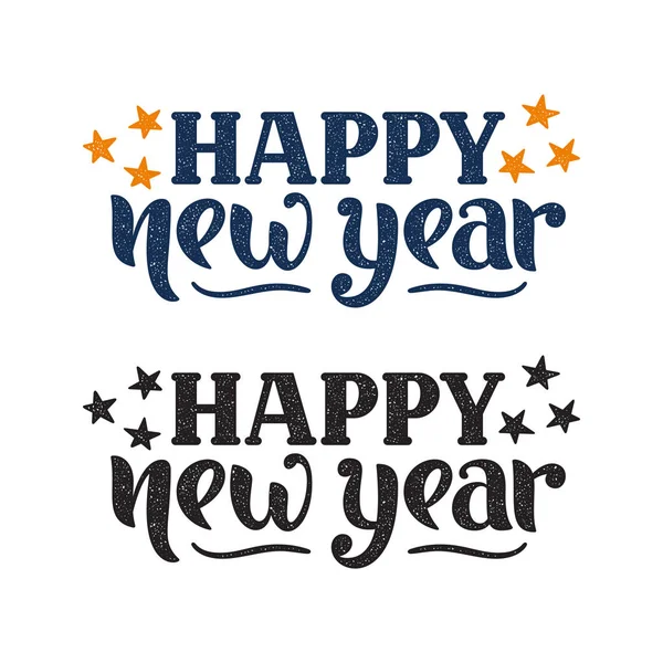 Happy New Year Greeting Two Variants Hand Drawn Lettering Decorated — Stock Vector