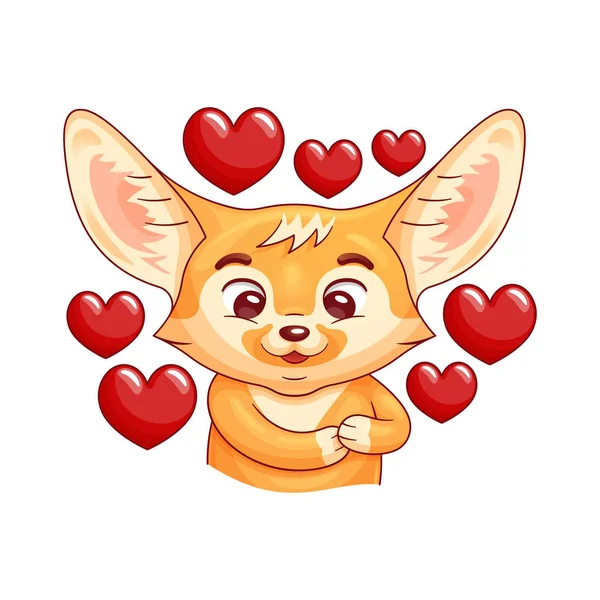 Cute Enamoured Fennec Fox Presses Paws His Breast Heart Area — 스톡 벡터