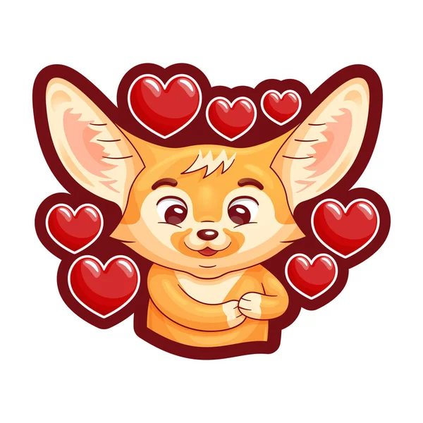 Cute Enamoured Fennec Fox Presses Paws His Breast Heart Area — 스톡 벡터