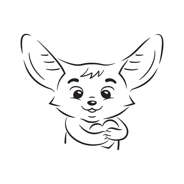 Ilustração Preto Branco Raposa Fennec Enamoured Bonito Que Pressiona Patas — Vetor de Stock