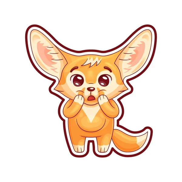 Volpe Fennec Stupito Con Zampe Sulla Testa Carino Kawaii Personaggio — Vettoriale Stock