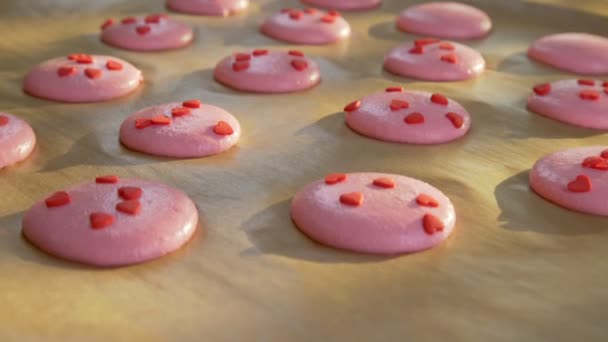 A sütés macaroon üres pergamen papír. — Stock videók