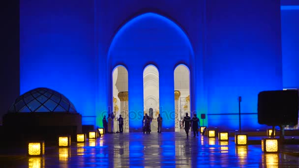 ΗΑΕ, 2017: Τζαμί στο Abu Dhabi, το φως το βράδυ. — Αρχείο Βίντεο