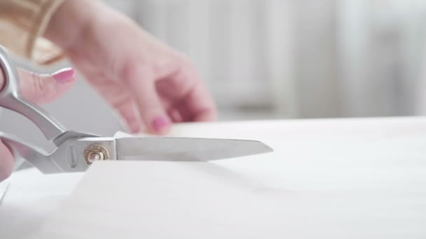 Schneidstoff. Ausschnitt aus einem Stoff für Bekleidung in einem Designstudio — Stockvideo