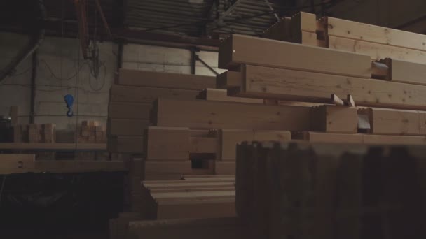 Het interieur van de productiehal in de fabriek van de houtbewerking. — Stockvideo