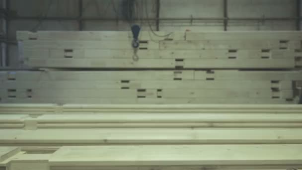 Plano general de la fábrica de madera: la producción de chapa de madera laminada . — Vídeos de Stock