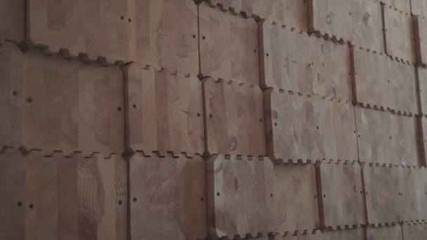 Close-up de uma parede, elementos de madeira estofados . — Vídeo de Stock