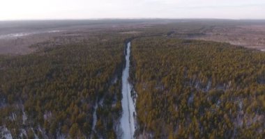 Sibirya orman içinde kış doğanın havadan görünümü