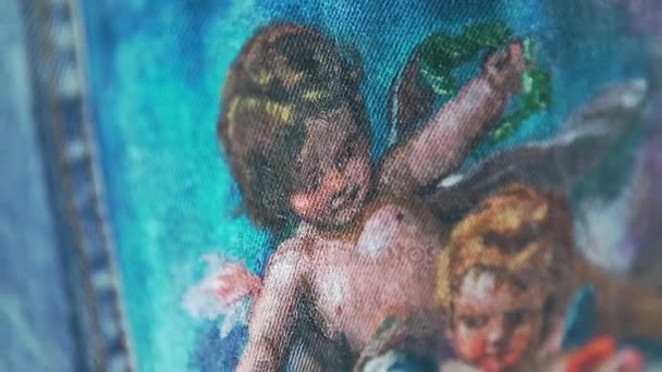 Drawing on fabric: medieval style, Renaissance style, anegles — Stock Video