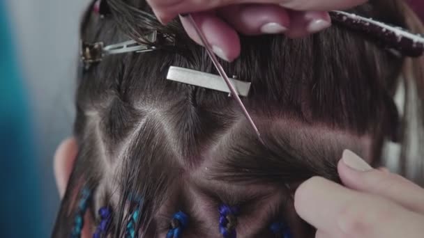 Maître coiffeur tresses africaines tresses : le processus de tissage . — Video