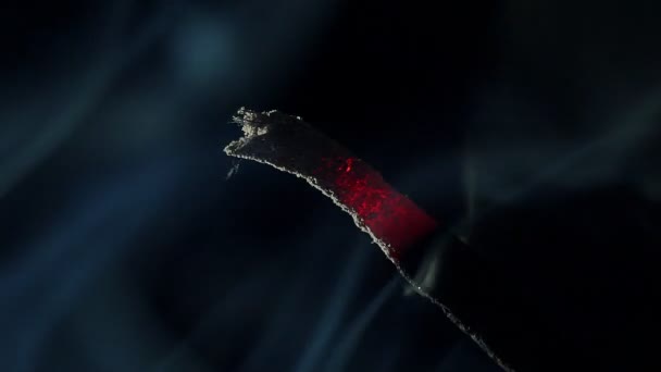 Joss-Stick mit Räucherstäbchen auf schwarzem Hintergrund. Osten, Rauch — Stockvideo