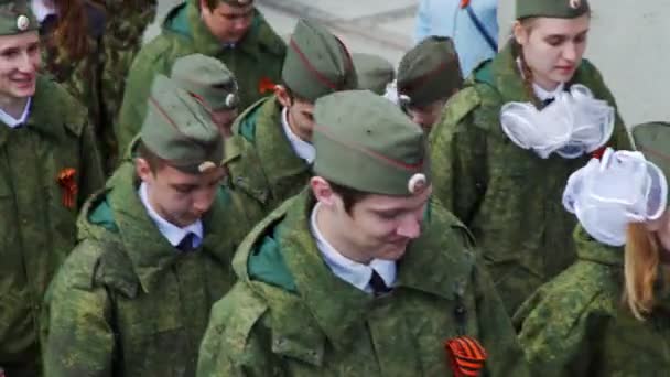 Russia, 9th May 2017: Russian military cadets in camouflage — Stock Video