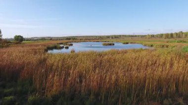 Göl yaklaşıyor, sonbahar kalın çim çevrili. Hava