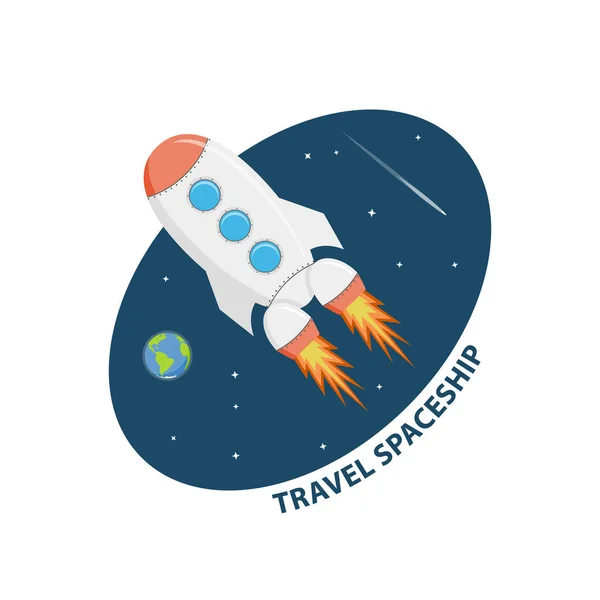 Symbol space flights and research. Icon travel on spaceship. Cartoon sticker explore space isolated on a white background. Vector illustration in flat style. — Stock Vector